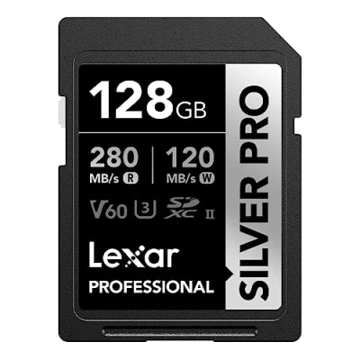 Abbildung von Lexar SILVER PRO SD Karte 128GB, UHS II Speicherkarte, V60, U3, C10, bis zu 280MB/s Lesen, 120MB/s Schreiben, SDXC für DSLR/Kamera/Fotografen/Videofilmer/Enthusiasten (LSDSIPR128G BNNAA)