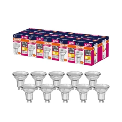 Abbildung von OSRAM LED Star Value PAR16 Reflektor Lampe mit 36 Grad Abstrahlwinkel, Sockel GU10, 4.3 Watt, Warmweiß (2700KK) , 10er Pack [Energieklasse F] (nicht dimmbar), Weiß