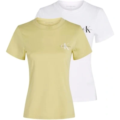 Abbildung von Calvin Klein Jeans Monologo SLIM TEE 2 PACK Tshirt basic, Damen, Größe: Medium, Muted lime/brilliant white