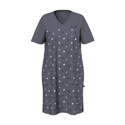 Abbildung von Ulla Popken Flower RAIN Short Sleeve Vneck Sleep TEE Nachthemd, Damen, Größe: 54/56, Dark grey