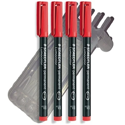 Abbildung von Staedtler Feinschreiber Universalstift Folienstift Lumocolor permanent, Box (4er Pack F Spitze, Rot)