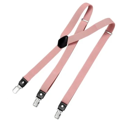 Abbildung von DonDon Hosenträger für Herren schmal 2,5 cm mit 3 extra starken Clips in Y Form elastisch und längenverstellbar, Altrosa