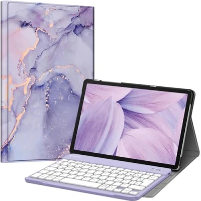Abbildung von Fintie Tastatur Hülle für Samsung Galaxy Tab A9 Plus 11 Zoll 2023 Tablet SM X210/X216/X218, Keyboard Cover mit Magnetisch Abnehmbarer Deutscher Bluetooth Tastatur, Lila Marmor