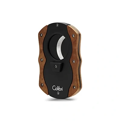 Abbildung von Colibri Cut Doppel Guillotine Zigarrenschneider Schwarz mit dunklen Holzakzenten Federauslöser Bis zu 62 Ringmaß Zigarren Ergonomisches Design Inklusive Geschenkbox