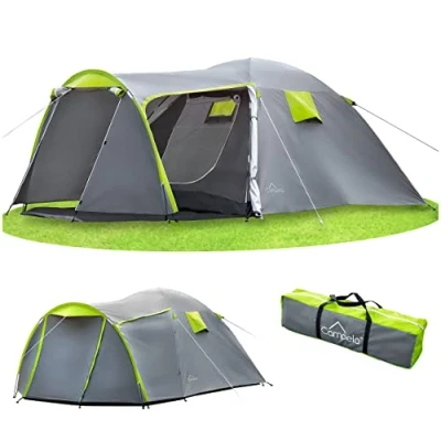 Abbildung von Campela Touristenzelt, Familienzelt, Tropical, für 3 4 Personen, wasserdicht 3000m, geklebte Nähte, CA0013 (Green)