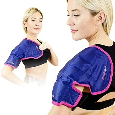 Abbildung von Magic Gel 2er Set Schulterbandage für Frauen und Männer Heiß &amp; Kaltkompresse Kühlpad Bandage Schulter Shoulder Brace Schulterbandagen Kompressen mit Gurt Rosa