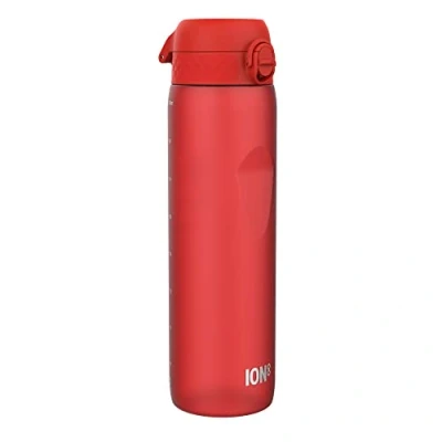Abbildung von Ion8 1 Liter Trinkflasche, 1000ml, Auslaufsicher, Einhandöffnung, Sichere Verriegelung, Spülmaschinenfest, BPA frei, Tragegriff, Leicht zu Reinigen, Ideal für Sport und Fitnessstudio, Rot