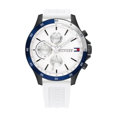 Abbildung von Tommy Hilfiger Multi Zifferblatt Quarz Uhr für Herren mit Weisses Silikonarmband 1791723