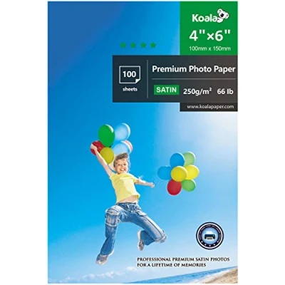 Abbildung von KOALA Satin Fotopapier, 4x6 zoll, 10x15 cm, 250 g/m², 100 Blatt mit Premium Advanced Resin beschichtet für Canon HP Epson Tintenstrahldrucker