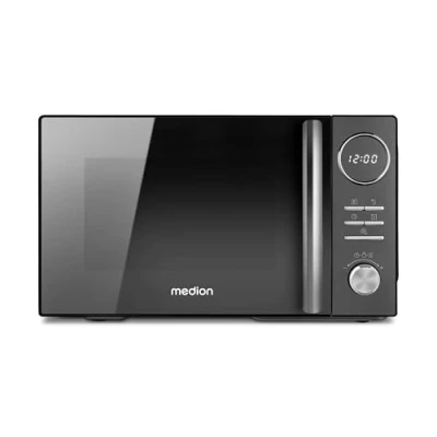 Abbildung von MEDION 3 in 1 Mikrowelle mit Grill und Heißluft Funktion (23 Liter, 900 Watt, 1.000 Watt Grill, 1.680 Heißluft, 10 Automatikprogramme, Auftaufunktion, Display, MD11493) schwarz