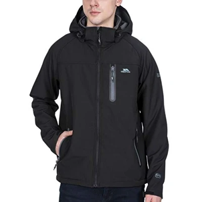 Abbildung von Trespass Accelerator II, Black, XXL, Wasserdichte Softshelljacke mit abnehmbarer Kapuze für Herren, XX Large / 2XL 2X Large, Schwarz