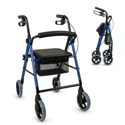 Abbildung von Mobiclinic, Rollator, Hércules, Europäische Marke, Gehwagen für Senioren, Faltbar und Leicht, Aluminium, Höhenverstellbar, Stoffkorb, Laufhilfe mit Gepolsterter Sitz, Blau