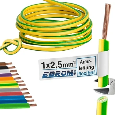 Abbildung von Aderleitung Verdrahtungsleitung Einzelader flexibel PVC Leitung H07V K 2,5 mm² Farbe: grün gelb viele Längen in 5 Meter Schritten lieferbar, Ihre Länge: 10 m 2,5mm2