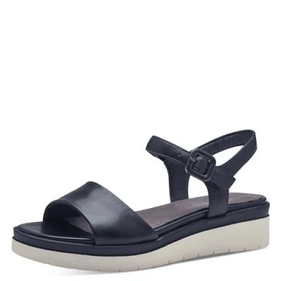Abbildung von Tamaris COMFORT Damen Sandalen flach aus Leder mit Klettverschluss, Blau (Navy), 43 EU
