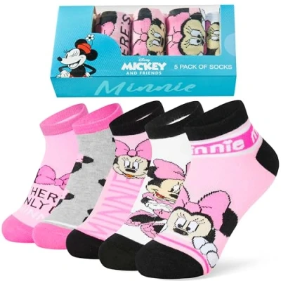 Abbildung von Disney Socken Mädchen, Ankle Socks im 5er Pack, Weich &amp; Atmungsaktiv Stitch Sachen (Rosa Minnie, 35 39 EU)