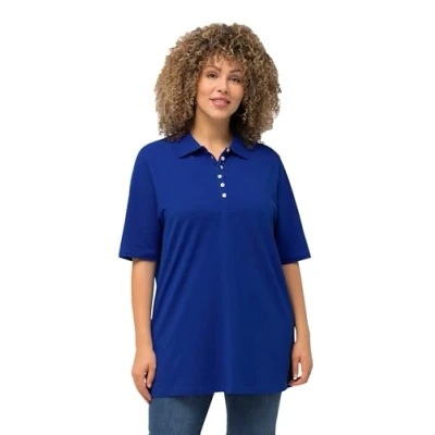 Abbildung von Ulla Popken Damen Basic Poloshirt Polohemd, Kobaltblau, 50 52