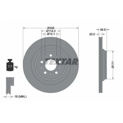 Abbildung von TEXTAR 92343303 Bremsscheibe 335 20 05/10 114,3 innenbelüftet beschichtet ohne Radlager, Radbefestigungsbolzen, Radnabe TESLA: Model 3
