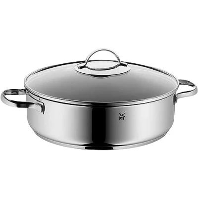 Abbildung von WMF Schmorpfanne 28cm Induktion, Schmortopf mit Deckel 5l, Cromargan Edelstahl beschichtet, backofenfest, hoher Rand