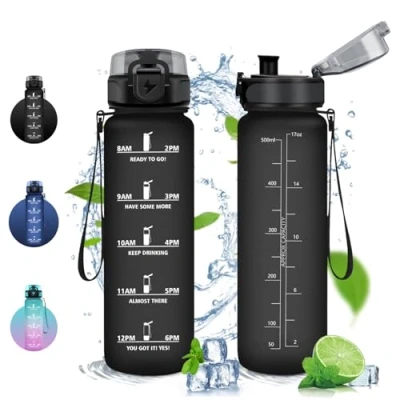 Abbildung von Vikaster Trinkflasche Sport, 500ml BPA frei Tritan Auslaufsicher Kunststoff Wasserflasche, Kohlensäure Geeignet, Sportflasche für Fahrrad, Kinder, Schule, Yoga, Fitness, Yl black