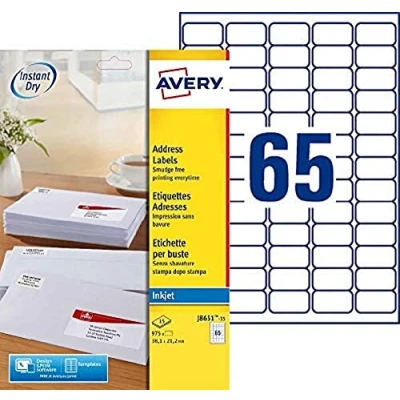 Abbildung von Avery 975 Mini Adress Etiketten 38,1 x 21,2 mm Inkjet weiß J8651 15