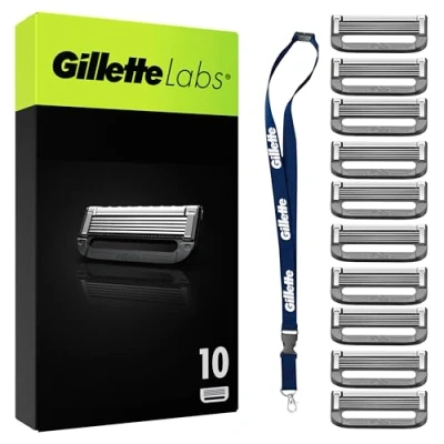 Abbildung von Gillette Labs Rasierklingen für Männer, 10 Ersatzklingen, inkl. Schlüsselanhänger Kompatibel mit allen GilletteLabs Rasierern (inkl.Heated Razor)