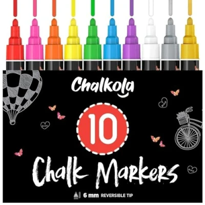 Abbildung von Chalkola 10 Kreidestifte für Tafel Abwaschbar (10 Stifte, 6mm Kreidestift) Fenster, Tafelkreide &amp; Glasstifte, Chalk Marker, Kreidemarker Abwischbar, Fensterfarben Kinder