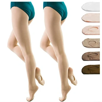 Abbildung von DANCEYOU 2 Paare Ballettstrumpfhose Tanzstrumpfhosen für Mädchen Kinder und Damen Hautfarbe mit Loch S