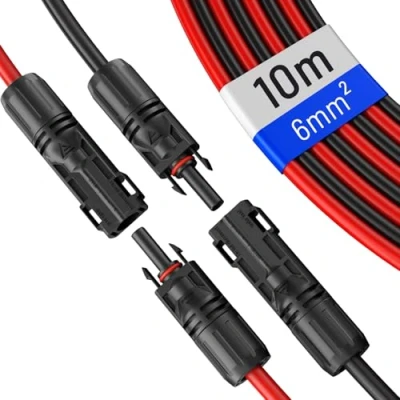 Abbildung von hb digital Solarkabel Verlängerung 6mm² PV Kabel Solar Verlängerungskabel mit Steckern und Buchsen Rot Schwarz Kabelpaar für Photovoltaik Anlagen flexibel IP68 UV beständig (6mm² 10m)