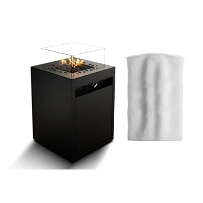Abbildung von Planika Square Dekorative Feuerstelle für Garten mit schützender Hülle Outdoor Gas Betrieben in Schwarz Außenkamin Terrassenheizer Kamin Terrasse