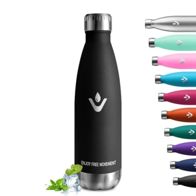 Abbildung von Trinkflasche 500ml, Isolierflasche BPA Frei Auslaufsicher, Thermosflasche Kohlensäure Geeignet, Vakuum Thermosflasche, Wassflasche Edelstahl für Sport, Erwachsener, Kinder, Fussball, Uni, Reisen
