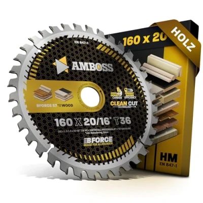 Abbildung von HM Kreissägeblatt 160x20 16 Z36 Wechselzahn für Akku Holz Feinschnitt. AMBOSS WERKZEUGE® Sägeblatt 160mm +Reduzierring 20mm. 160x16 komp. zu Mafell Erika 55 60. K 65 cc. KSP F. KSS 400