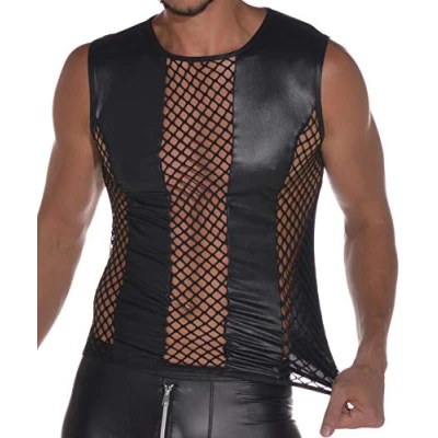 Abbildung von Latex ähnliches Herren Top Shirt 0/0 Arm mit Fischnetz Einsätzen (M)
