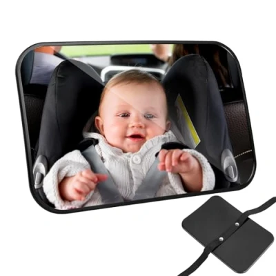Abbildung von AiQInu Autospiegel für den Rücksitz Groß, Bruchsicherer Rücksitzspiegel, Spiegel Auto schwenkbar Kindersitz und Babyschale Schwarz
