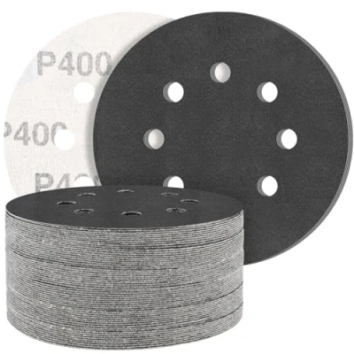 Abbildung von STEBRUAM 50 Stück Siliciumcarbid Schleifpapier 125mm Klett 400 körnung,Profi 125 Rund 8 Loch Nass und Trocken Schleifscheibe,Besten für Metall Autos