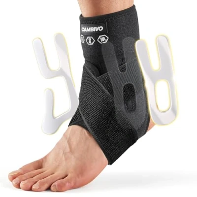 Abbildung von CAMBIVO Sprunggelenkbandage, Knöchelbandage mit Seitenstabilisator, Einstellbar Sprunggelenk Bandage Fußgelenk, Orthese für Verstauchungen, Plantarfasziitis, Fußbandage Sport Alltag