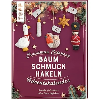 Abbildung von Christmas Cuteness. Baumschmuck häkeln Adventskalender: 24x Türchen öffnen. 24 verschlossene Seiten zum Auftrennen