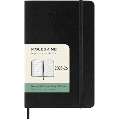 Abbildung von Moleskine Wochen Notizkalender 2025 2026, 18 Monats Wochenplaner mit Notizplatz, Weiche Einband und Gummiband, Taschenformat 9 x 14 cm, Schwarz