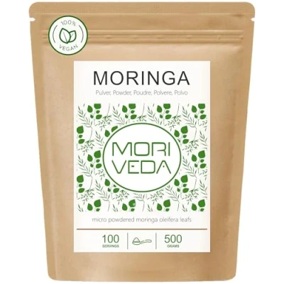 Abbildung von Moringa Pulver 500g Vegan und glutenfrei Mikrofeines Oleifera Blattpulver enthält Vitamine, Proteine, Aminosäuren, Mikronährstoffe mit höchster Bioverfügbarkeit von MoriVeda 1 x