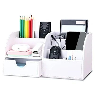Abbildung von KINGFOM Büro Schreibtisch Organizer Ordnungssystem Tisch PU Leder Stiftehalter Stiftebox Stifteköcher Multifunktionale Bürobedarf