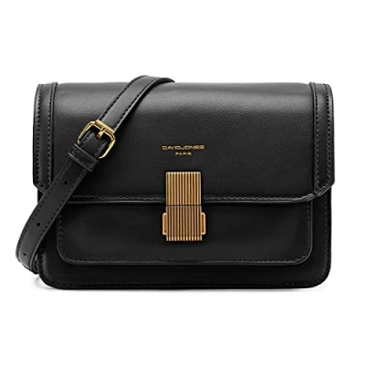 Abbildung von David Jones Damen Kleine Umhängetasche Frau Elegante Schultertasche PU Leder Handtasche Crossbody Bag Tasche mit Klappe Drehkreuz Handy Party Trendy Mode Clutch Abdentasche Schwarz