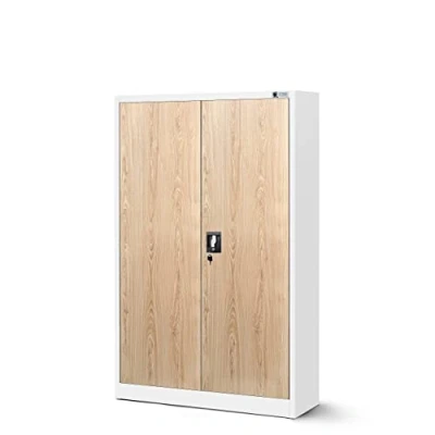 Abbildung von Jan Nowak Aktenschrank C001K Metallschrank Büroschrank Werkzeugschrank 3 Fachböden Stahlblech Flügeltüren Pulverbeschichtung 140 cm x 90 40 (Weiß/Holzoptik)