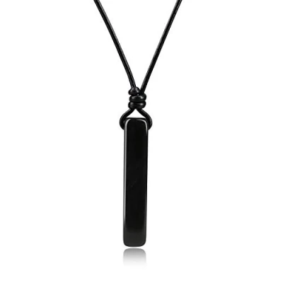 Abbildung von COAI Geschenkideen Unisex Kette mit Säule Anhänger Bar Necklace aus Obsidian Glückskette Lederkette
