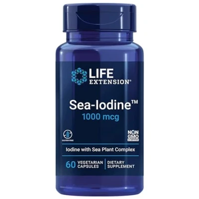 Abbildung von Life Extension, Sea Iodine, 1000mcg, Depot, hochdosiertes Jod, 60 vegane Kapseln, Laborgeprüft, Glutenfrei, Vegetarisch, Sojafrei, Ohne Gentechnik