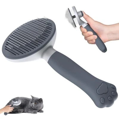 Abbildung von Zivacate Katzenbürste Hundebürste [Ergonomischer Griff &amp; Ein Klick Reinigung Patented Design] Selbstreinigende Bürste Für kurz langhaarige Hunde/Katzen/Kaninchen, Unterwollbürste(dunkelgrau)