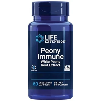Abbildung von Life Extension Peony Immune, Pfingstrosenwurzel Extrakt, 600mg, 60 vegane Kapseln, Laborgeprüft, Glutenfrei, Vegetarisch, Sojafrei, Ohne Gentechnik