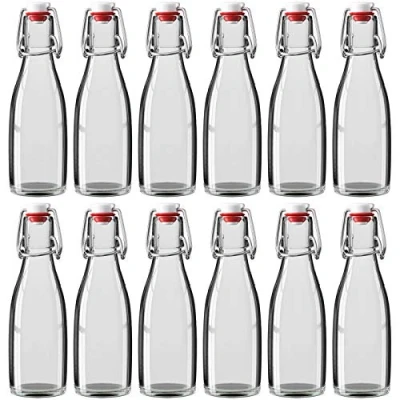 Abbildung von Wellgro 200 ml Glasflasche mit Bügelverschluss 5,5 x 19 cm (ØxH) Glas Flasche klar Porzellanverschluss Bügelverschlussflasche verschiedene Mengen wählbar, Stückzahl:12 Stück