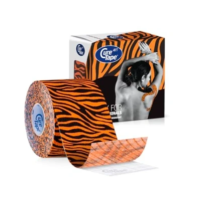 Abbildung von CureTape® Kinesiotapes Wasserfestes &amp; Elastisches Kinesiologie Tape Hautfreundliche Kinesiotape Latexfrei Hypoallergen Sporttape für Verletzungen Beschwerden 5cm x 5m (Tiger)