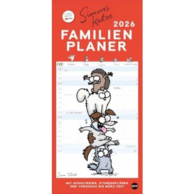 Abbildung von Simons Katze Familienplaner 2026: Familienkalender mit 5 Spalten. Humorvoll illustrierter Familien Wandkalender Schulferien und Stundenplänen. (Familienplaner Heye)