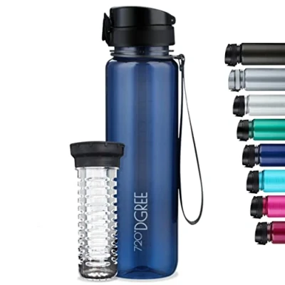 Abbildung von 720DGREE Trinkflasche 1l “uberBottle“ crystalClear +Früchtebehälter BPA Frei, Auslaufsicher Wasserflasche für Sport, Fitness, Uni, Outdoor Tritan Sportflasche Leicht, Stoßfest, Wiederverwendbar