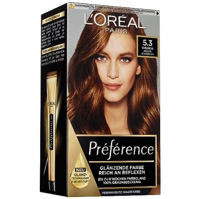 Abbildung von L&#039;Oréal Paris Permanente Haarfarbe, Haarfärbeset mit Coloration und Farbglanz Pflegebalsam, Préférence, 5.3 Helles Goldbraun (Virginia)